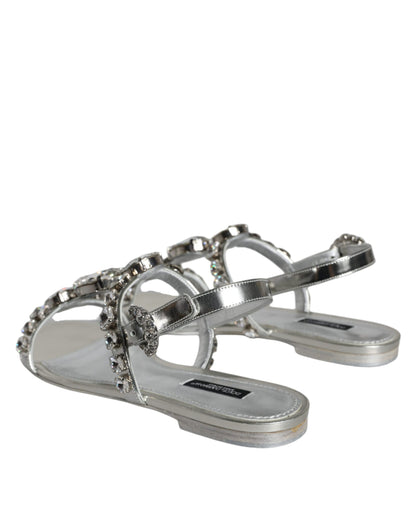 Sandalias planas con cristales plateados de Dolce &amp; Gabbana, chanclas y zapatos
