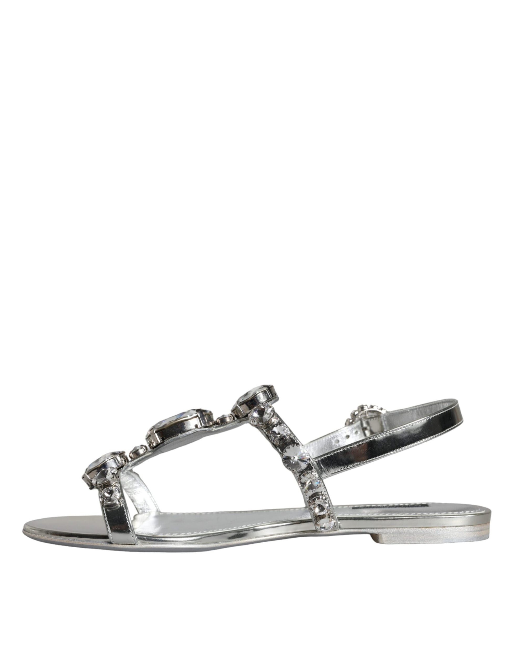 Sandalias planas con cristales plateados de Dolce &amp; Gabbana, chanclas y zapatos