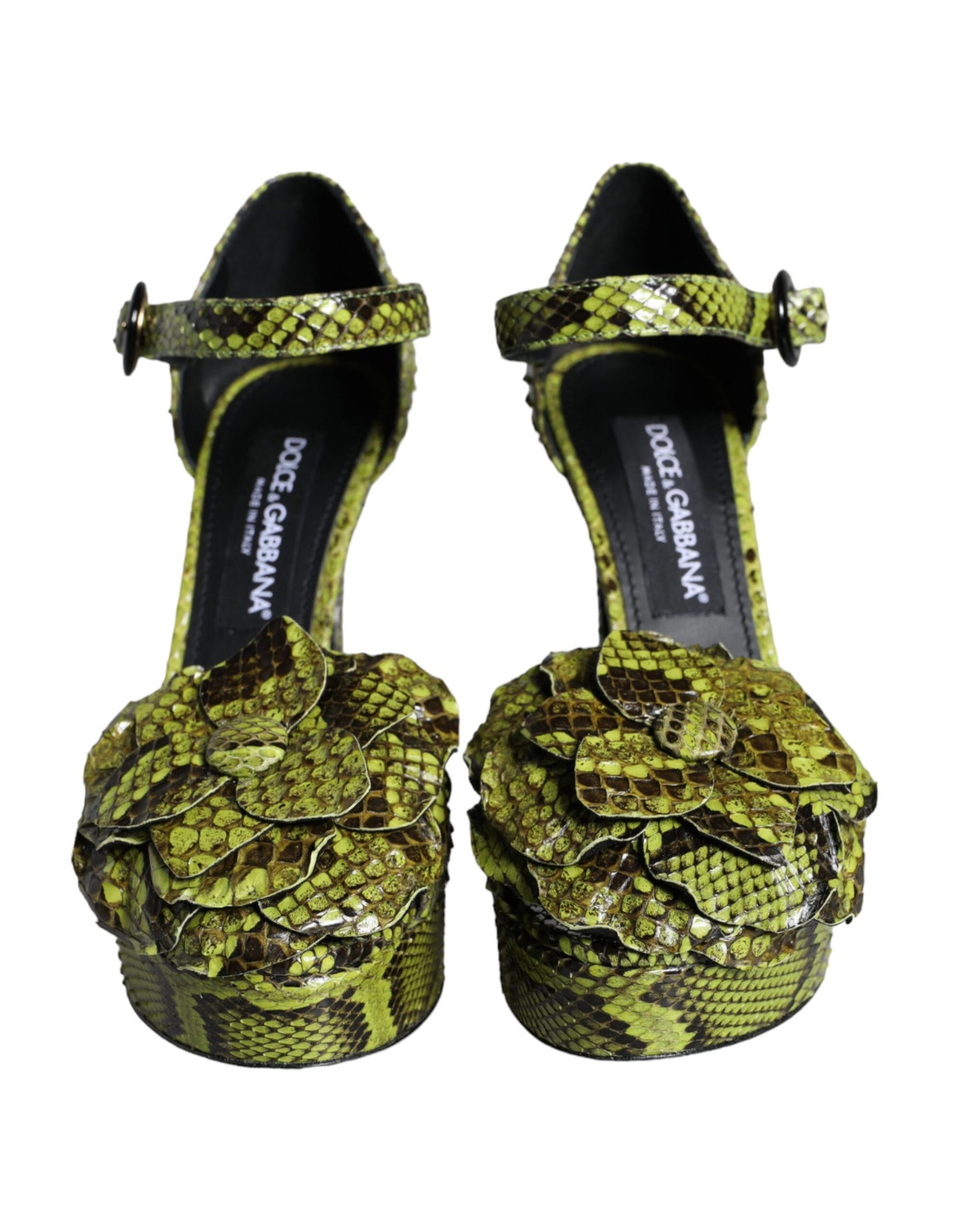 Sandalias con tiras en el tobillo y tacón de aguja de piel exótica verde de Dolce &amp; Gabbana