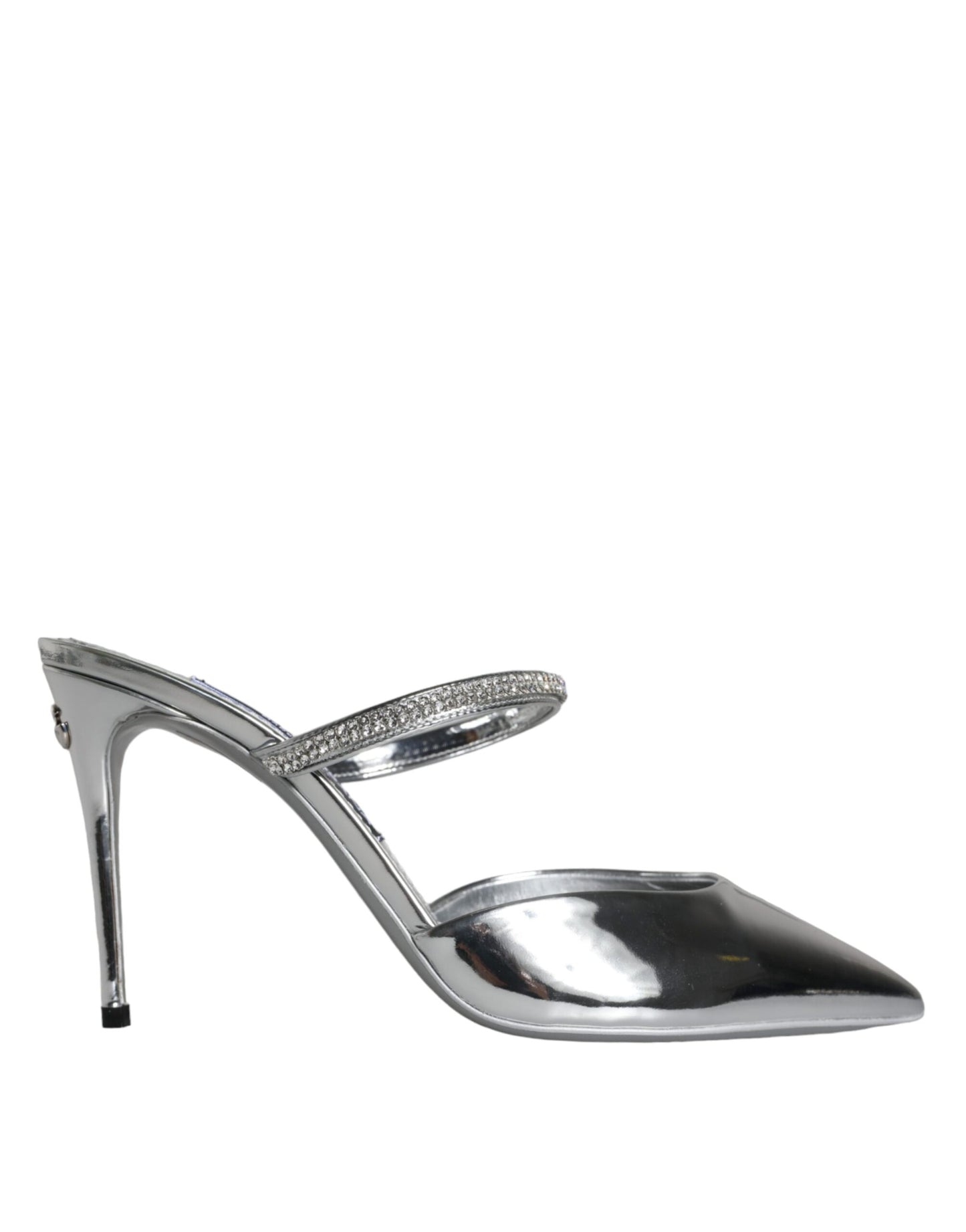 Dolce & Gabbana Silver Crystal Leather Slip On Sandals Shoes