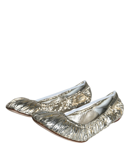 Dolce & Gabbana Silver Patent Leather Scrunch Ballet Flats Shoes