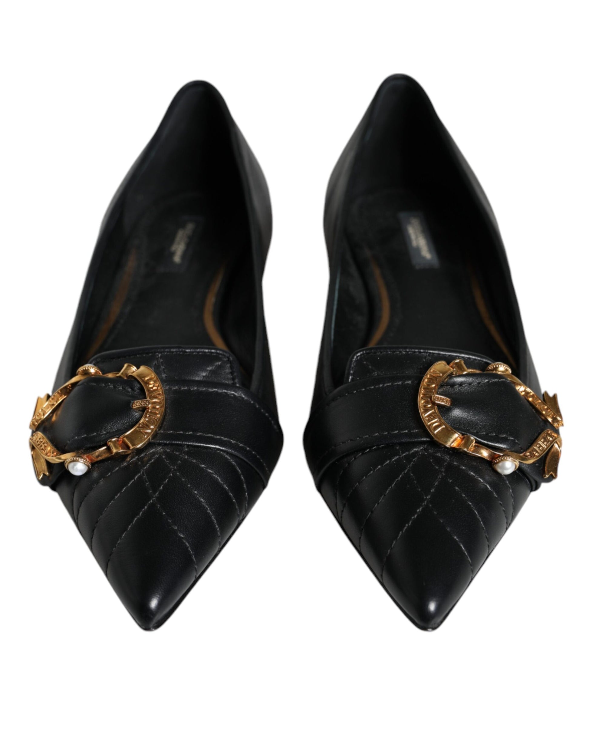Zapatos planos puntiagudos de cuero Devotion en color negro de Dolce &amp; Gabbana