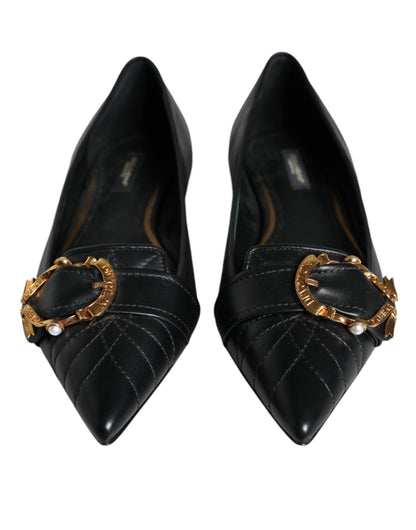 Zapatos planos puntiagudos de cuero Devotion en color negro de Dolce &amp; Gabbana