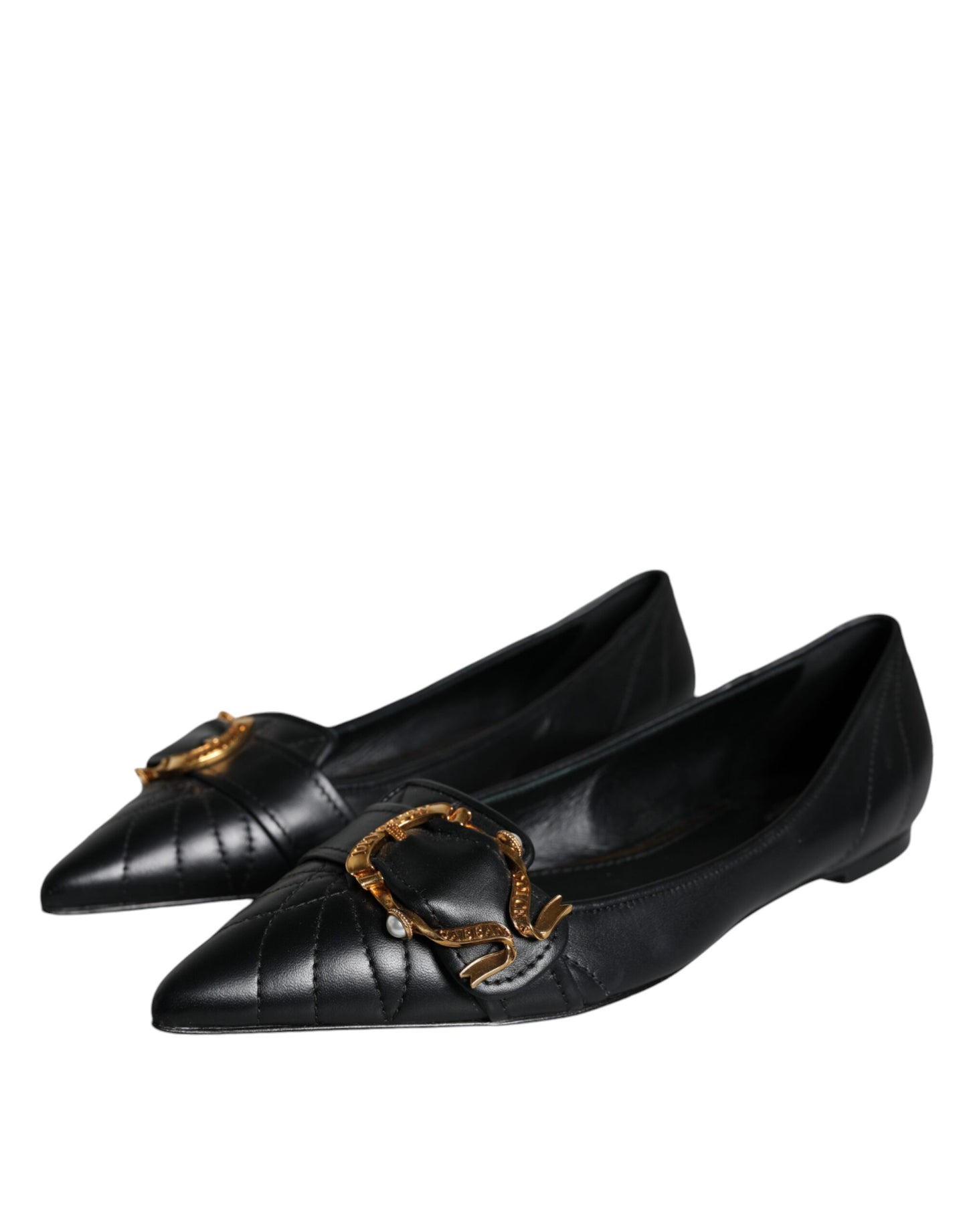 Zapatos planos puntiagudos de cuero Devotion en color negro de Dolce &amp; Gabbana