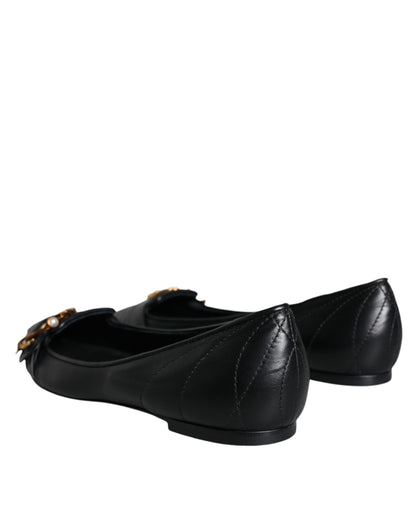 Zapatos planos puntiagudos de cuero Devotion en color negro de Dolce &amp; Gabbana
