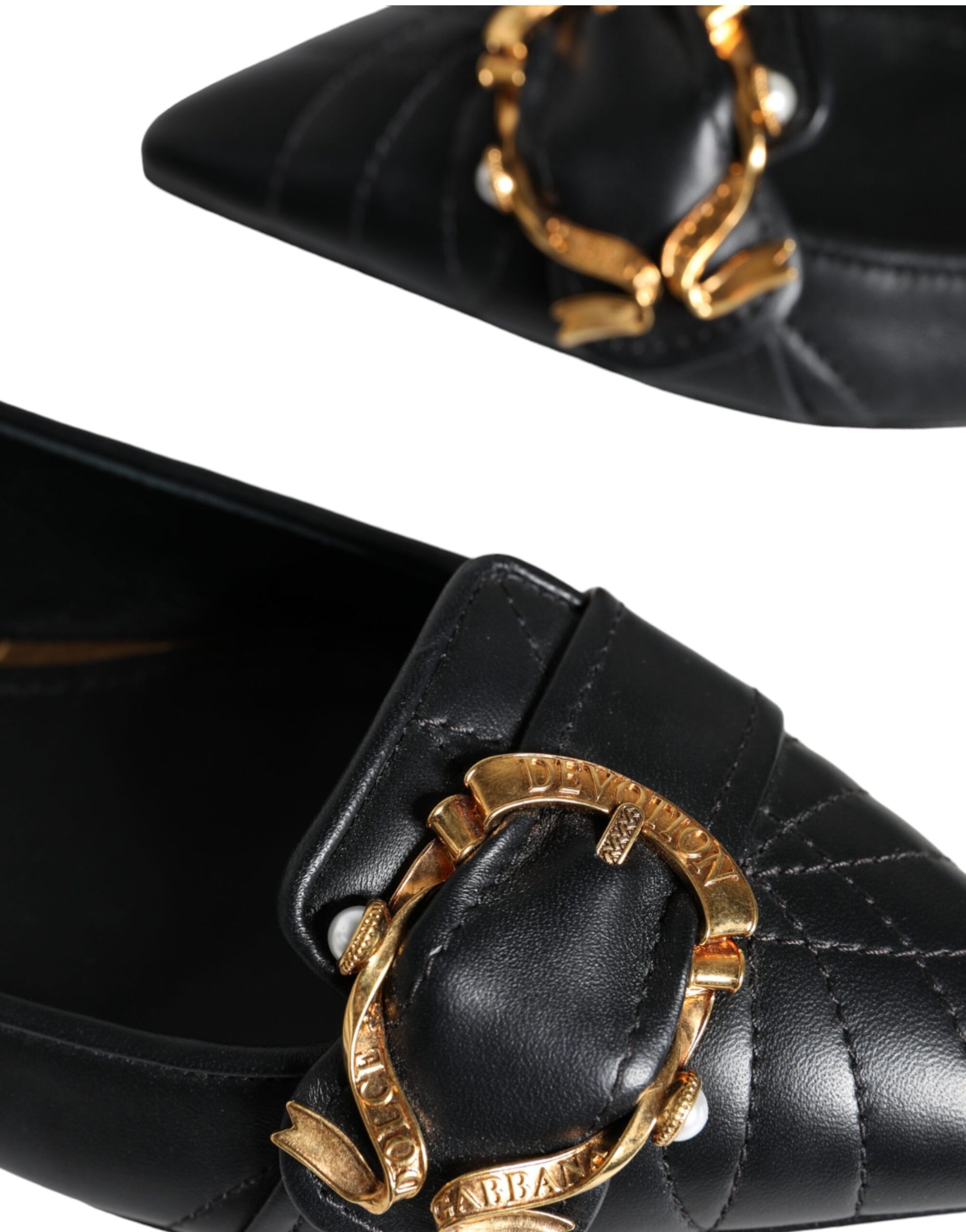 Zapatos planos puntiagudos de cuero Devotion en color negro de Dolce &amp; Gabbana