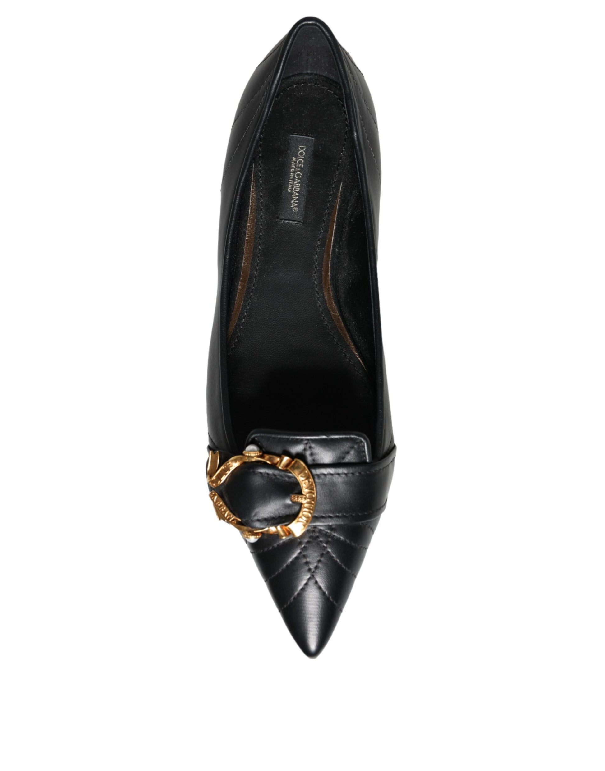 Zapatos planos puntiagudos de cuero Devotion en color negro de Dolce &amp; Gabbana