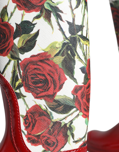 Botas planas hasta la rodilla de goma con estampado floral rojo de Dolce &amp; Gabbana