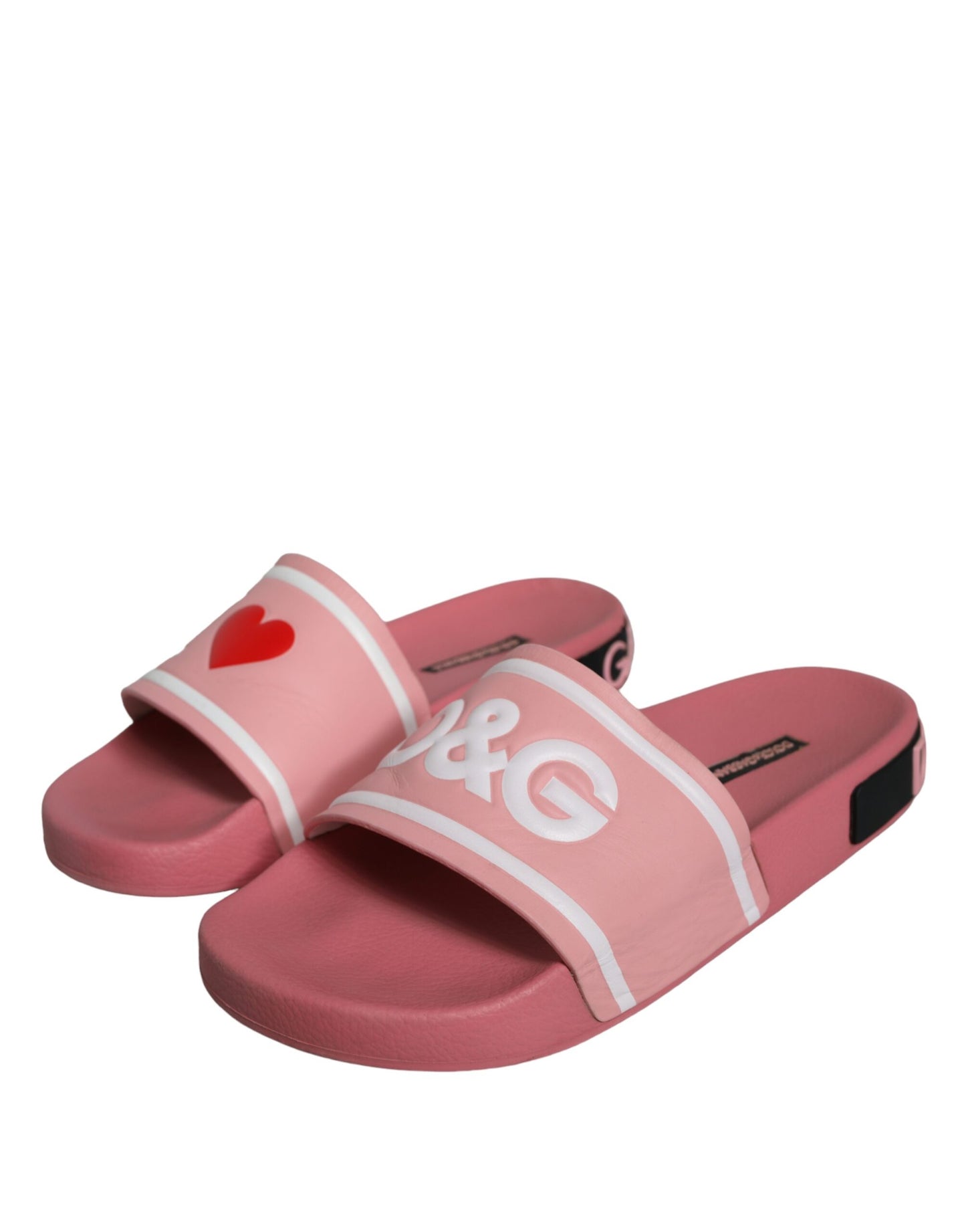 Dolce & Gabbana Pink Leather I Love D&G Sandals Slides Shoes