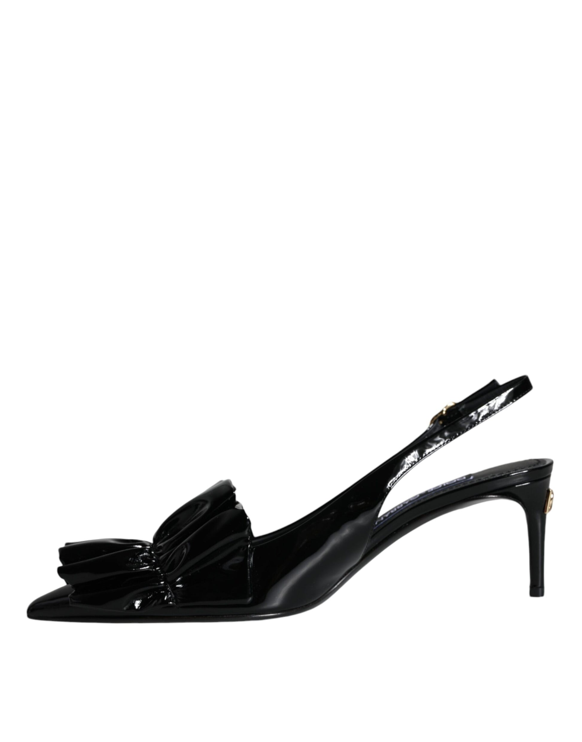 Dolce & Gabbana Black Patent Leather Heels Slingback Shoes