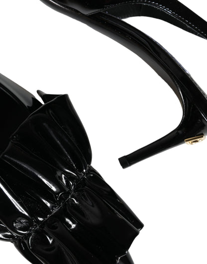 Dolce & Gabbana Black Patent Leather Heels Slingback Shoes