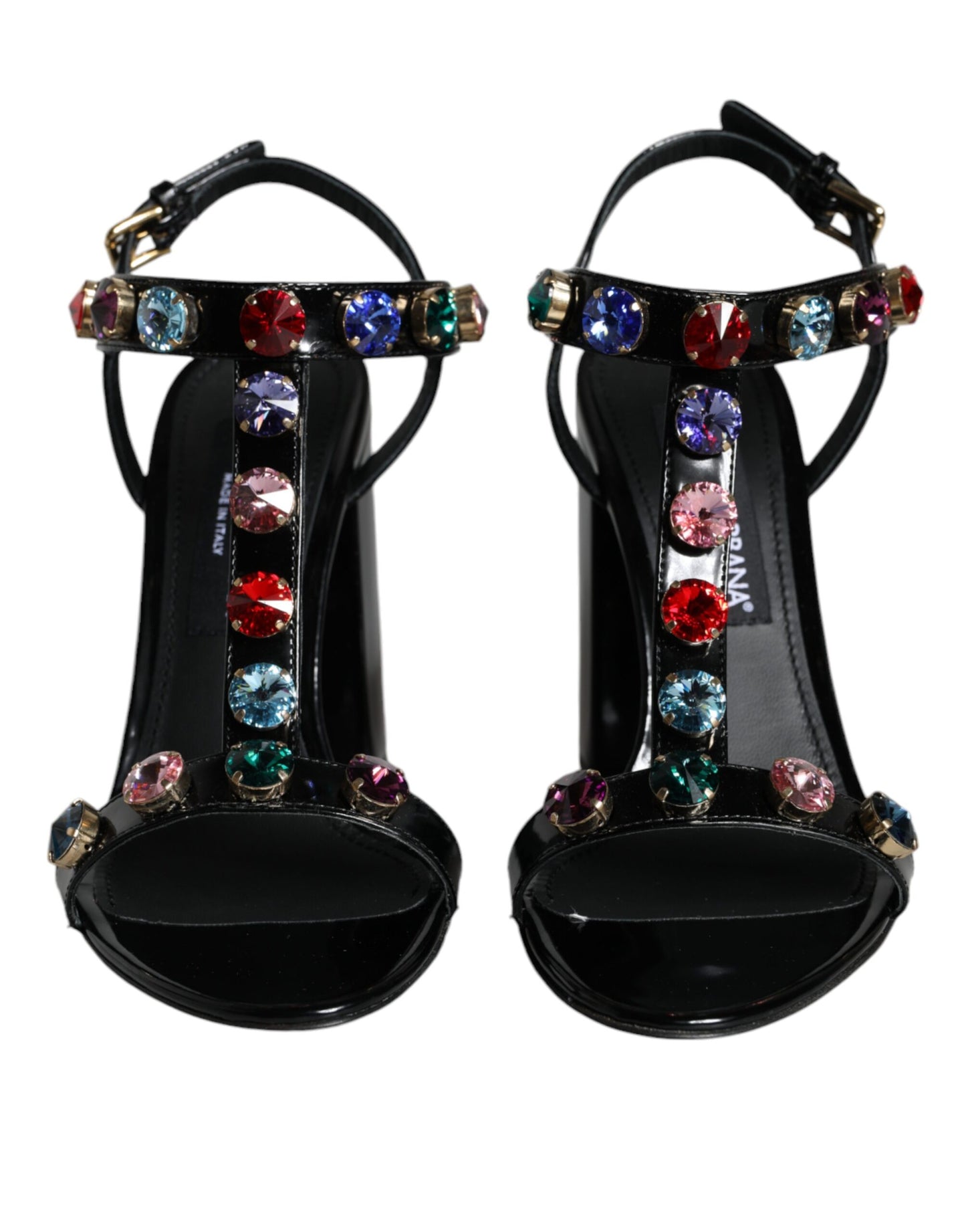 Sandalias con tiras en T de piel con cristales negros de Dolce &amp; Gabbana