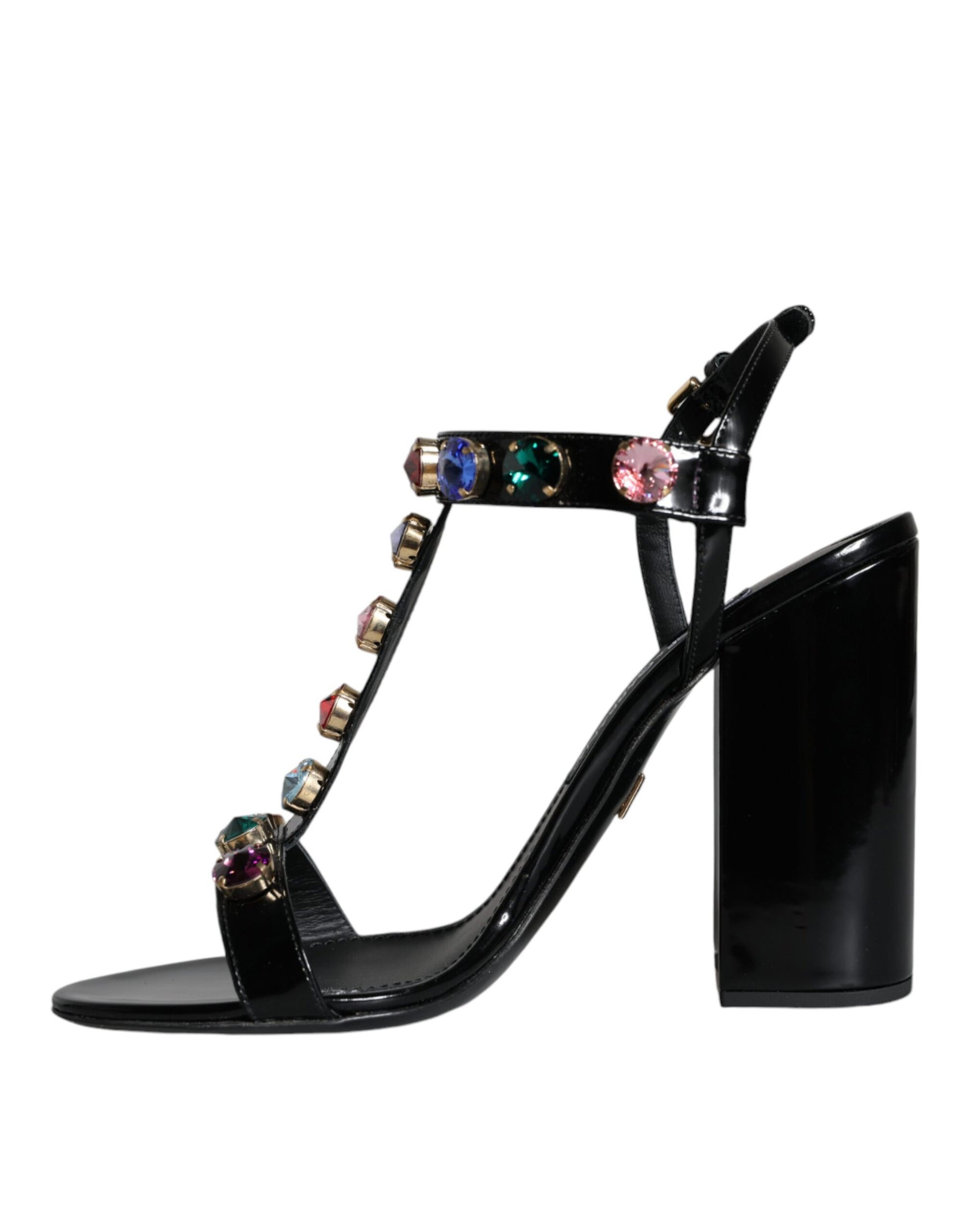 Sandalias con tiras en T de piel con cristales negros de Dolce &amp; Gabbana