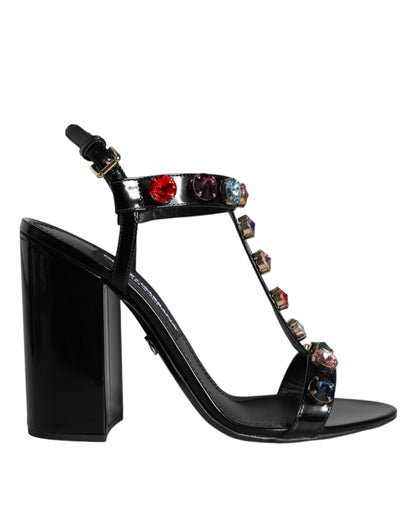 Sandalias con tiras en T de piel con cristales negros de Dolce &amp; Gabbana