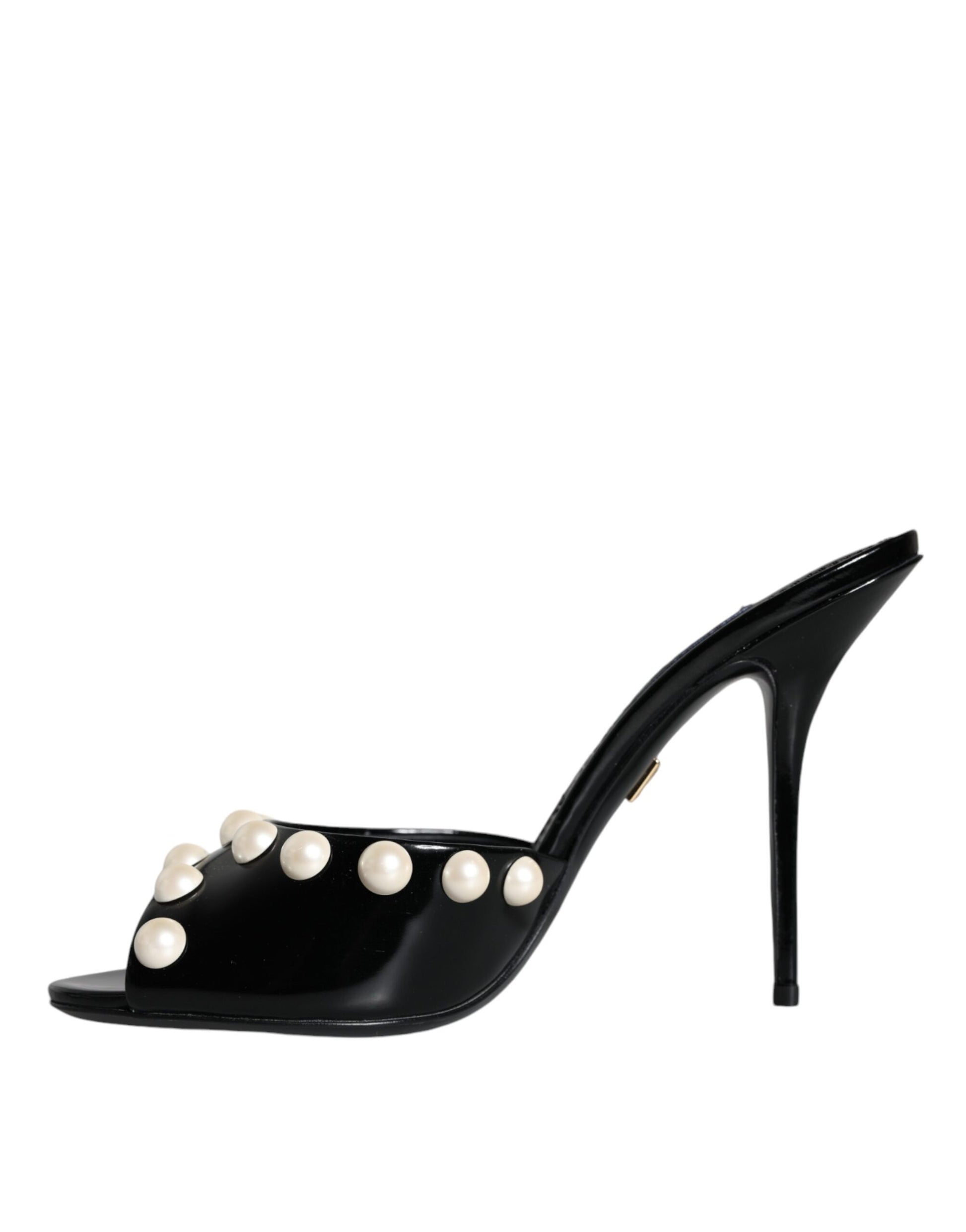 Sandalias planas con perlas de cuero negro de Dolce &amp; Gabbana