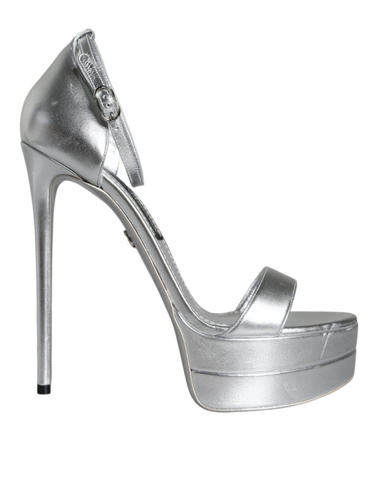 Sandalias con plataforma de cuero color plata Keira de Dolce &amp; Gabbana