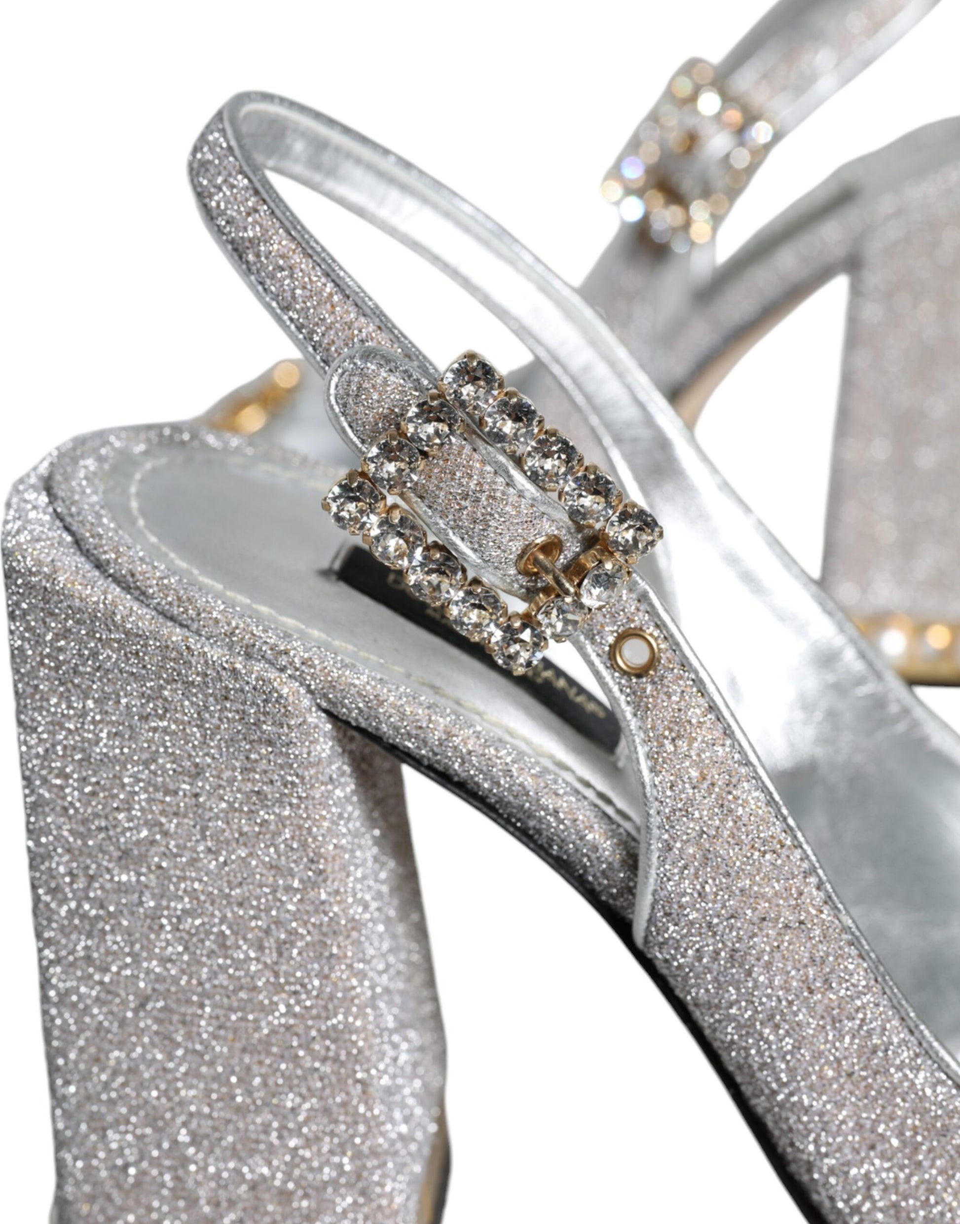 Dolce & Gabbana Silver Crystal Slingback Heels Sandals Shoes