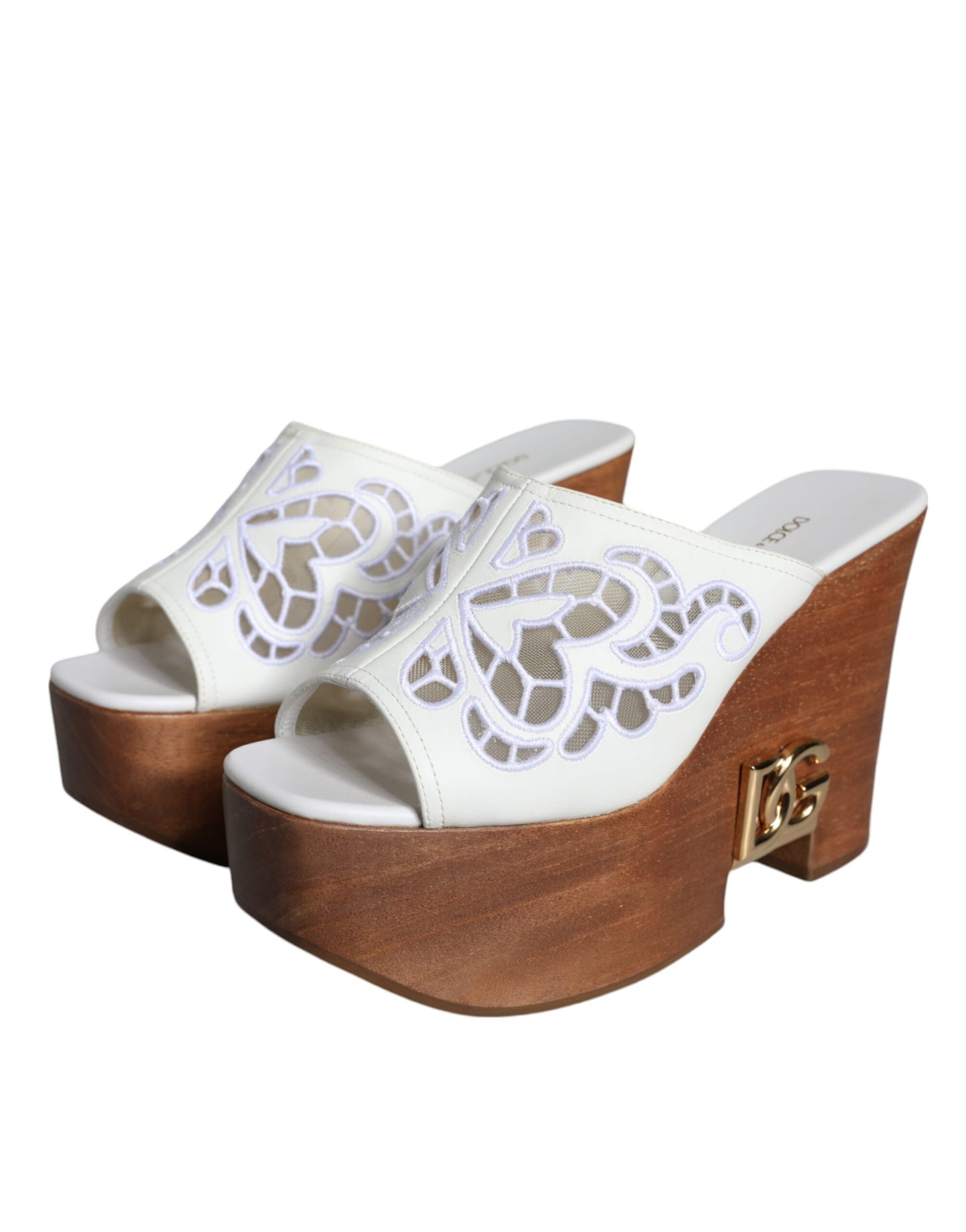 Sandalias con cuña y tacón de madera de cuero blanco de Dolce &amp; Gabbana