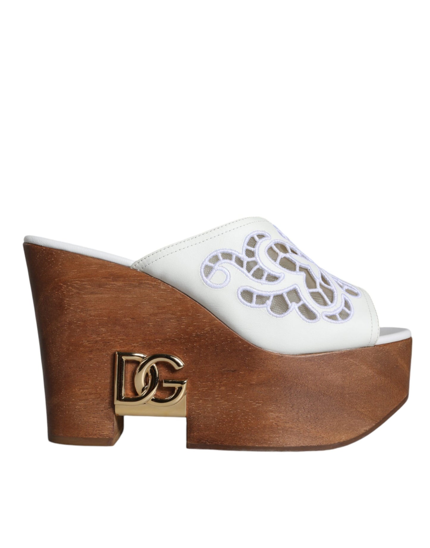 Sandalias con cuña y tacón de madera de cuero blanco de Dolce &amp; Gabbana