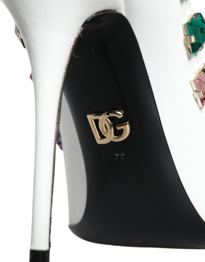 Zapatos de tacón alto de piel con cristales blancos de Dolce &amp; Gabbana