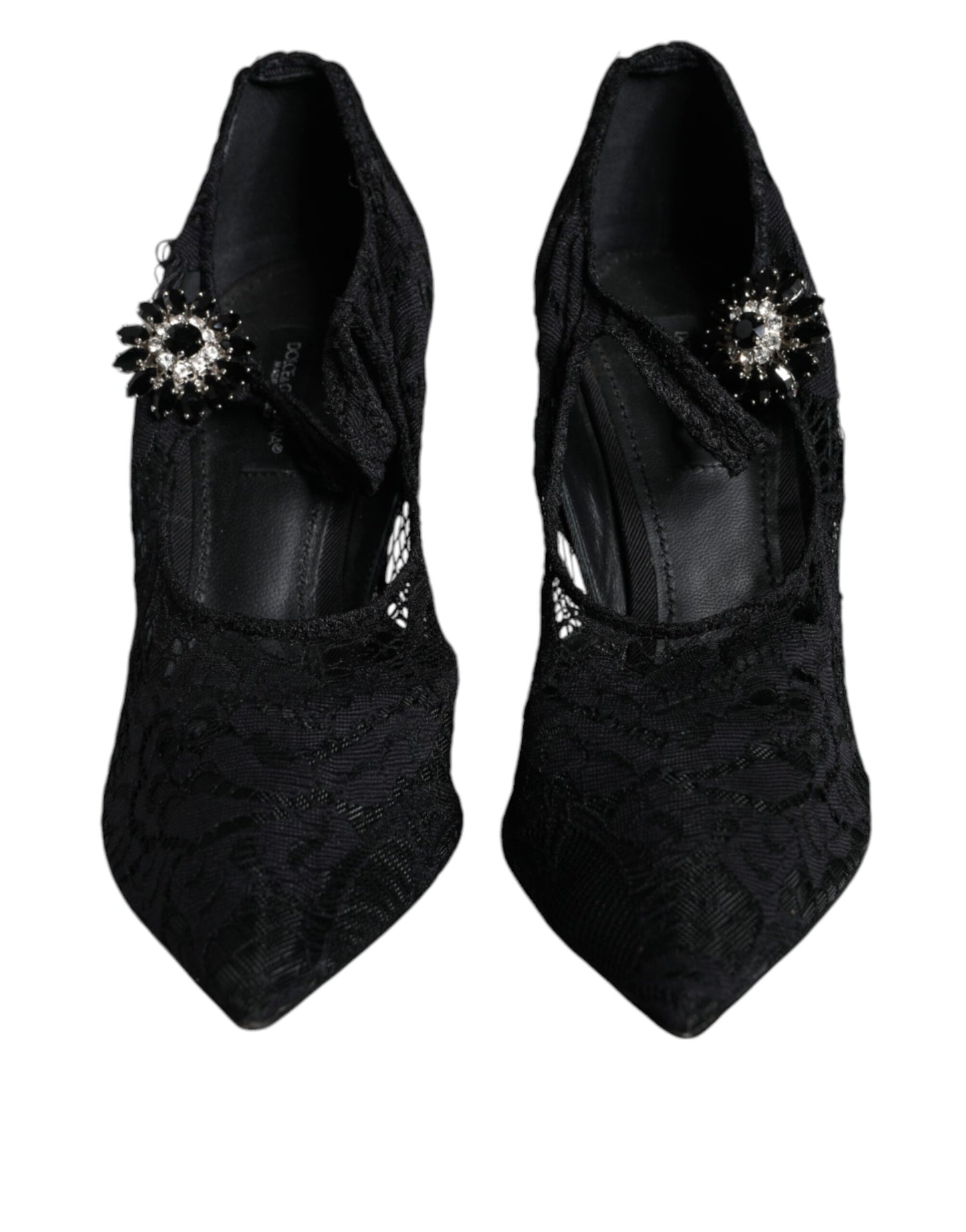 Zapatos de tacón negros con cristales y encaje de Dolce &amp; Gabbana Mary Jane