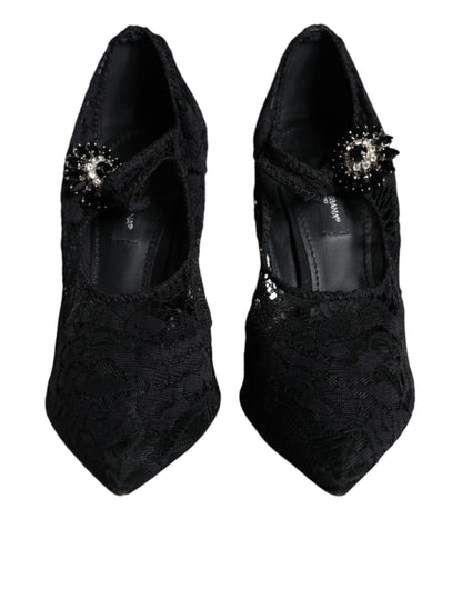 Zapatos de tacón negros con cristales y encaje de Dolce &amp; Gabbana Mary Jane