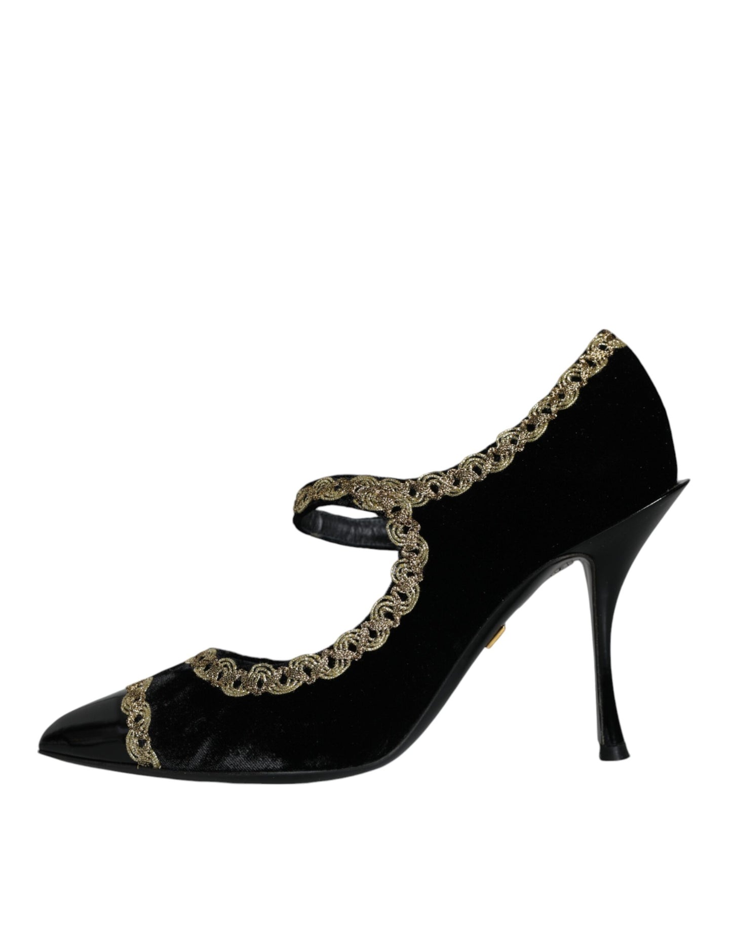 Zapatos de salón negros con tacón de terciopelo dorado y Mary Janes de Dolce &amp; Gabbana