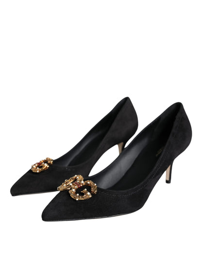 Dolce & Gabbana Black Amore Suede Bellucci Heels Pumps Shoes