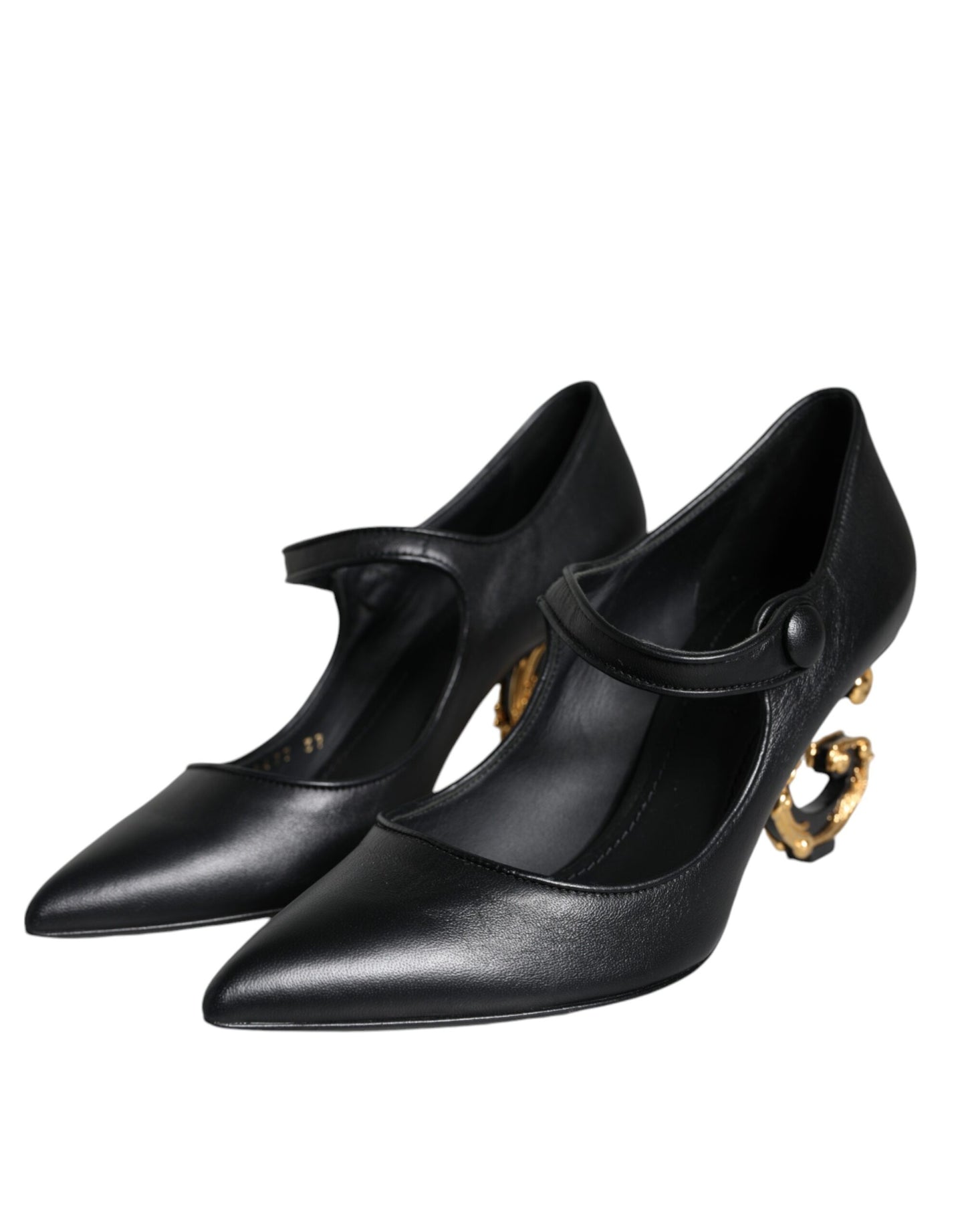 Dolce & Gabbana Black Leather Logo Heels Mary Janes Pumps Shoes