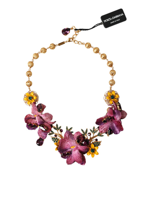 Collar de cadena con cristales y flores Fiori en latón dorado de Dolce &amp; Gabbana