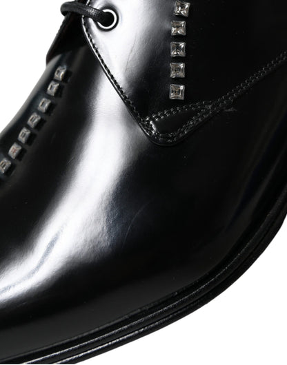 Zapatos formales de vestir con cristales y cuero negro de Dolce &amp; Gabbana