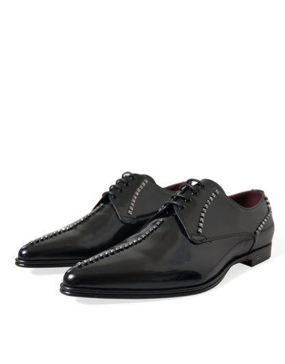 Zapatos formales de vestir con cristales y cuero negro de Dolce &amp; Gabbana