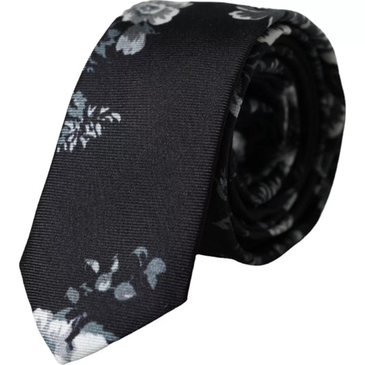 Corbata ajustable de seda con estampado floral negro de Dolce &amp; Gabbana para hombre