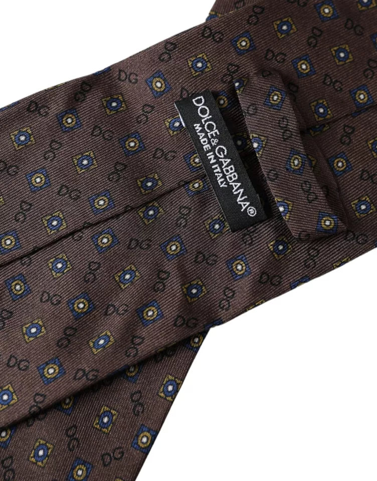 Corbata ajustable con logotipo de la marca en seda marrón de Dolce &amp; Gabbana para hombre