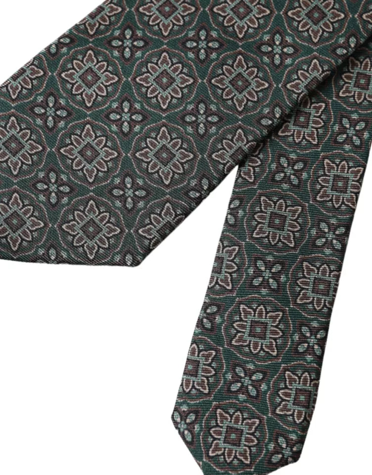 Corbata ajustable para hombre 100 % seda con estampado verde de Dolce &amp; Gabbana