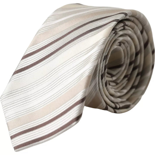 Corbata ajustable de seda fantasía con rayas beige para hombre de Dolce &amp; Gabbana