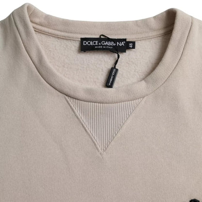 Suéter tipo sudadera de algodón con cuello redondo en color beige de Dolce &amp; Gabbana