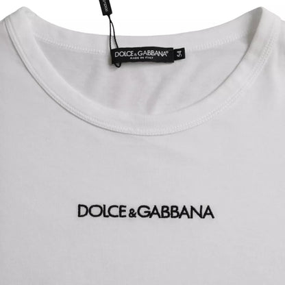 Dolce & Gabbana White Logo Cotton Crew Neck Pullover Sweater