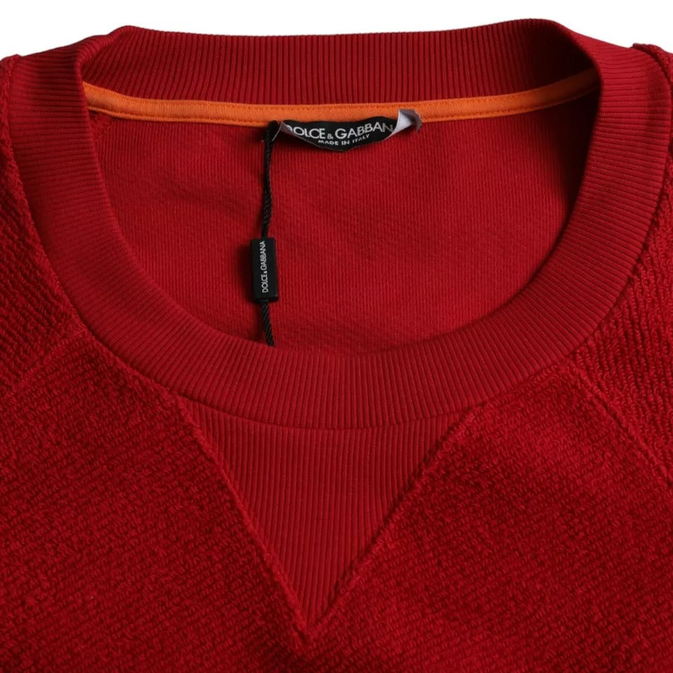 Suéter de cuello redondo de algodón con logotipo rojo de Dolce &amp; Gabbana