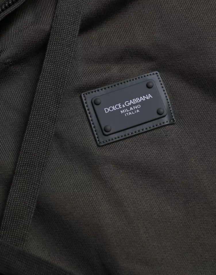 Suéter con capucha y cremallera completa con logotipo verde militar de Dolce &amp; Gabbana