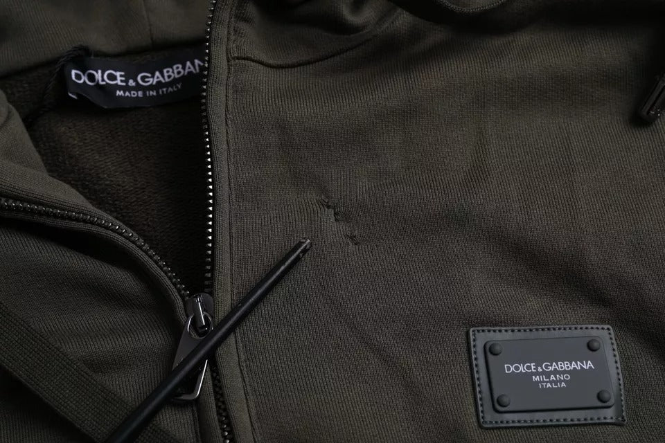 Suéter con capucha y cremallera completa con logotipo verde militar de Dolce &amp; Gabbana