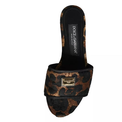 Sandalias planas con logo de leopardo en marrón de Dolce &amp; Gabbana