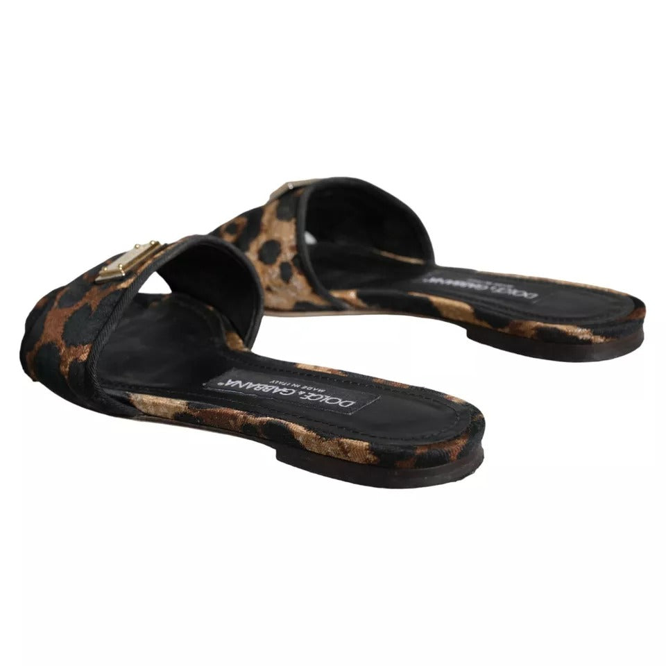 Sandalias planas con logo de leopardo en marrón de Dolce &amp; Gabbana