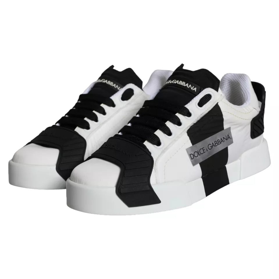 Zapatillas deportivas bajas de cuero negro y blanco de Dolce &amp; Gabbana para mujer