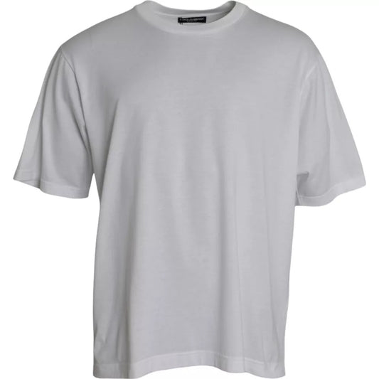 Dolce & Gabbana White Cotton Round Neck Short Sleeve T-shirt