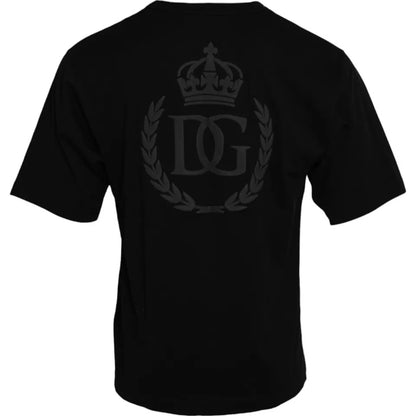 Dolce & Gabbana Black Logo Embossed Cotton Crew Neck T-shirt