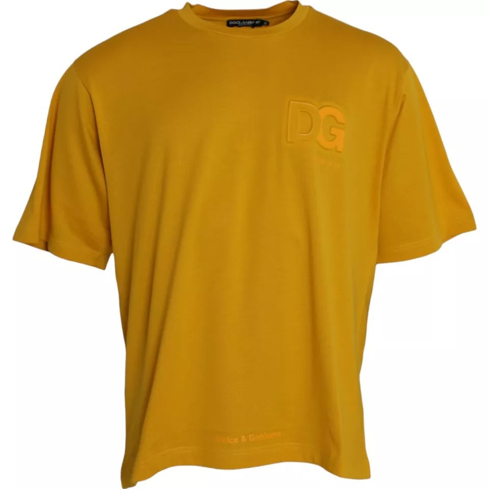 Camiseta de cuello redondo de algodón con logotipo en amarillo oscuro de Dolce &amp; Gabbana