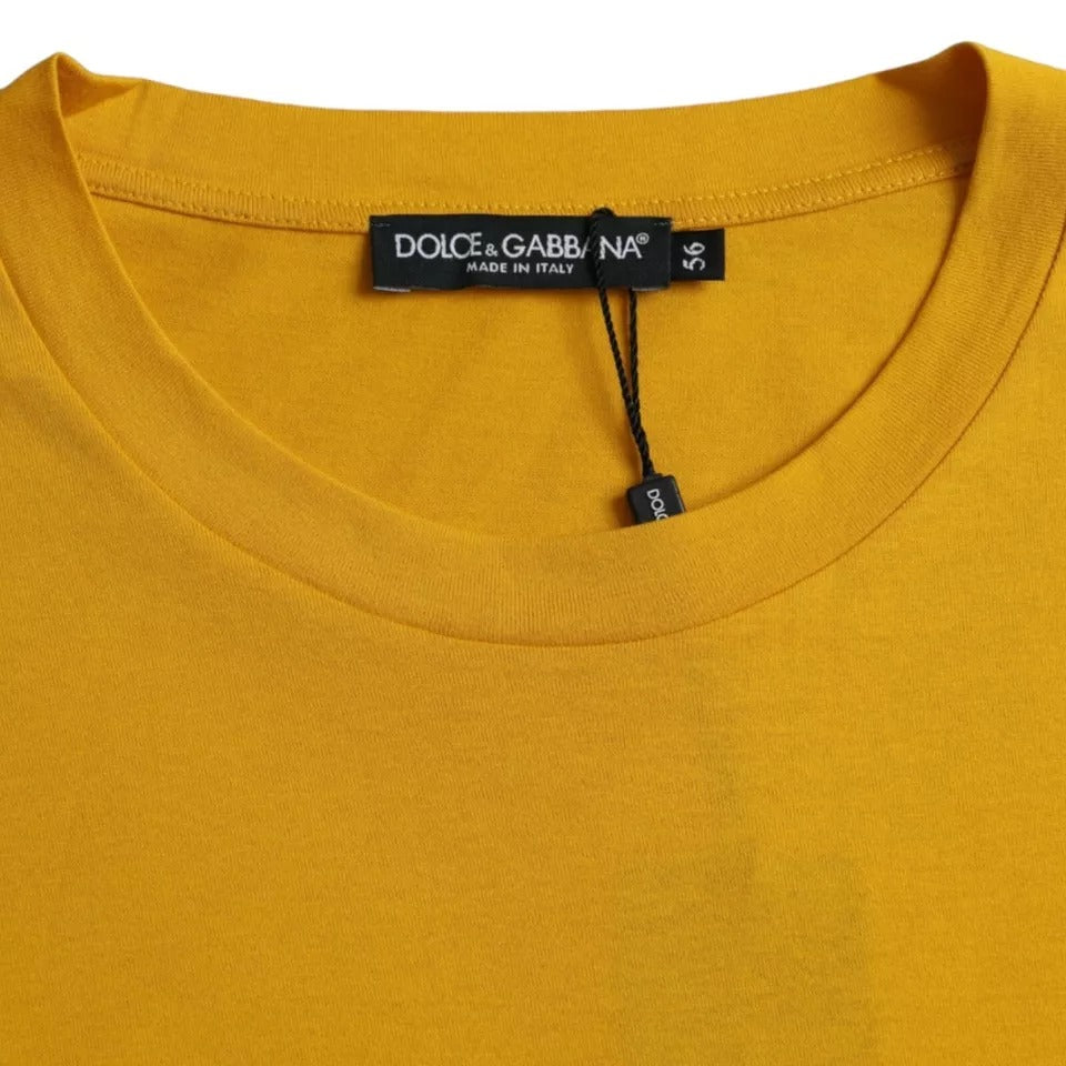 Camiseta de cuello redondo de algodón con logotipo en amarillo oscuro de Dolce &amp; Gabbana