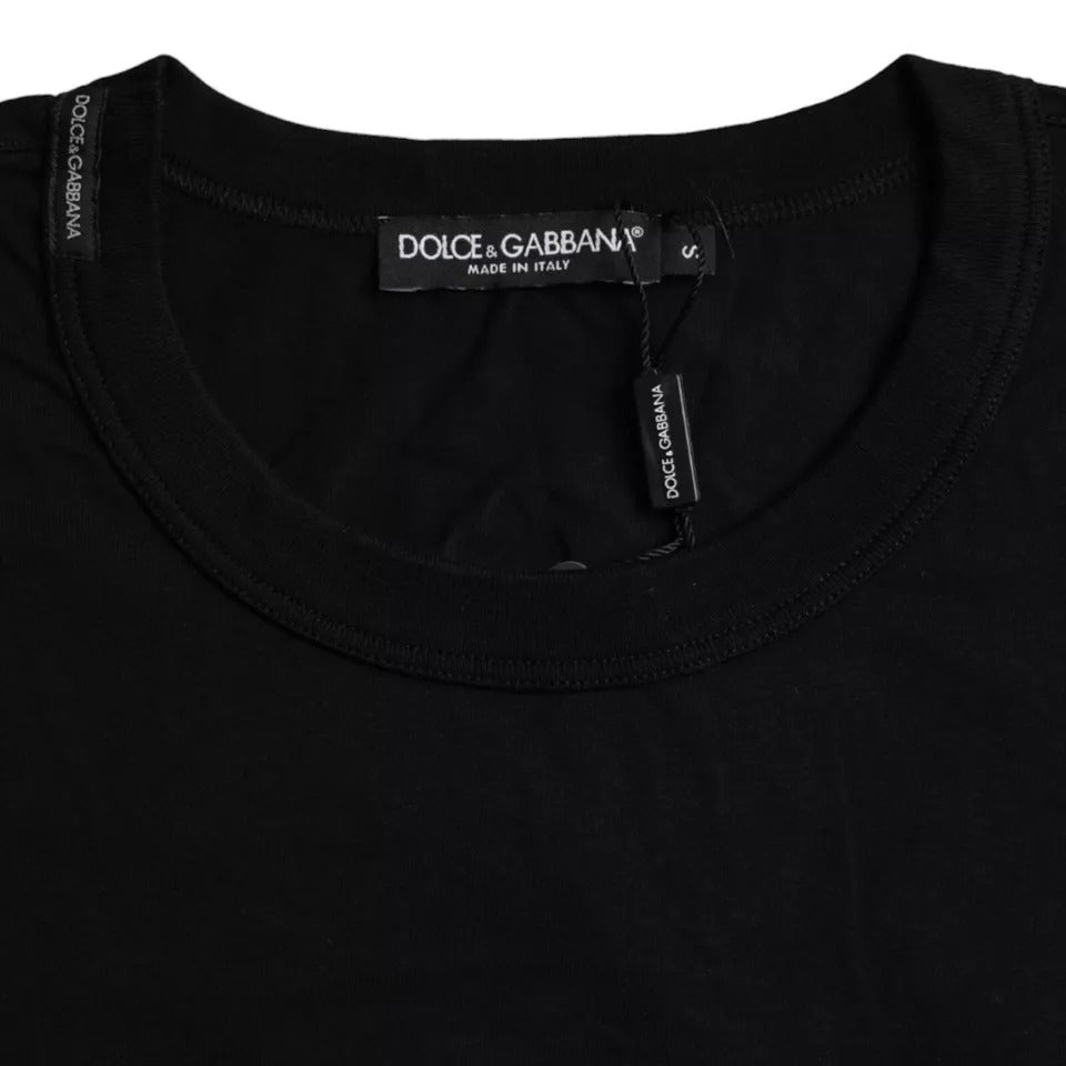 Camiseta de cuello redondo de algodón con logotipo en relieve en negro de Dolce &amp; Gabbana