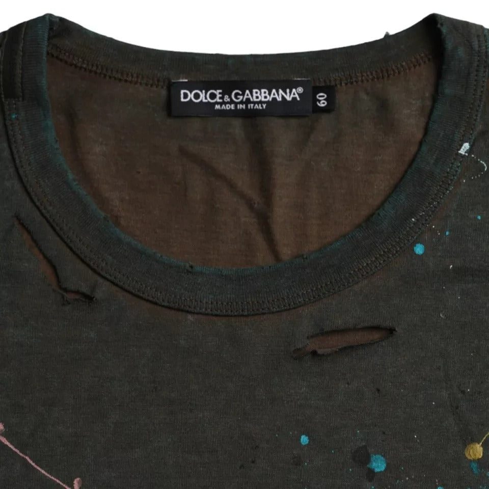 Dolce & Gabbana Gray Color Splash Cotton Crew Neck T-shirt